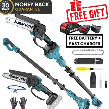 Sawven H92 Pro - 2-in-1 Cordless Telescopic Pole Chainsaw & Chainsaw (6 inch) + FREE Battery + Charger