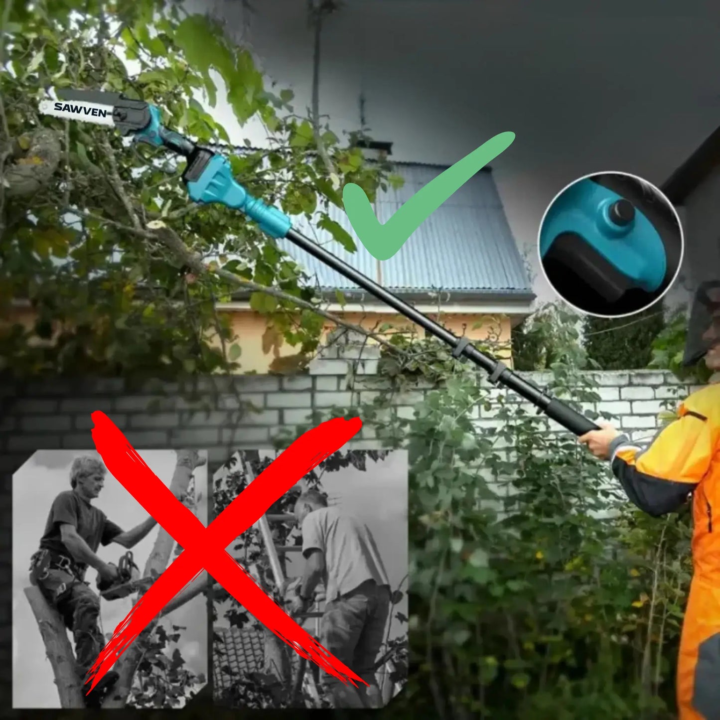 Sawven H92 Pro - 2-in-1 Cordless Telescopic Pole Chainsaw & Chainsaw (6 inch) + FREE Battery + Charger